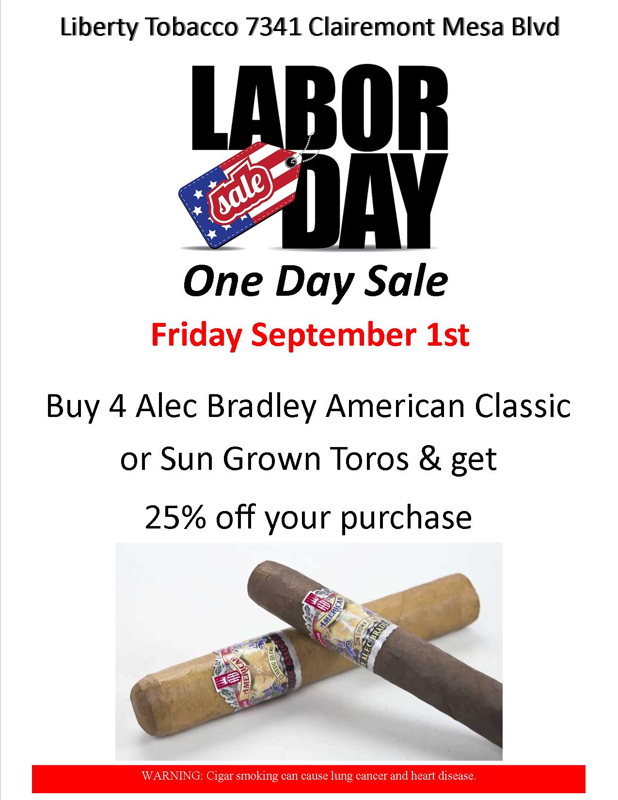 Labor Day One Day Sale Sept 1st